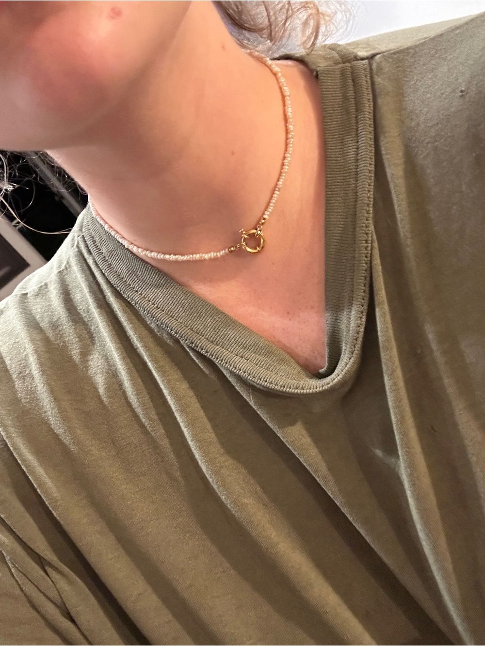 Handmade Genuine Pearl Necklace with Oversized Gold Clasp